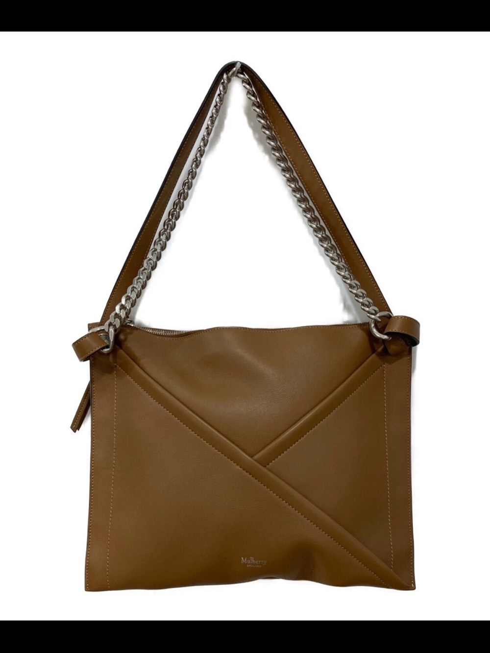 Mulberry Brown Leather Shoulder Bag with Silver Chain Strap